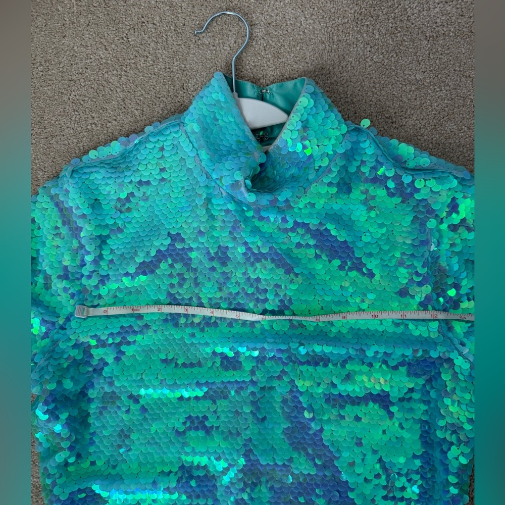 Milly Iridescent Sequin Top in Aqua - Picture 5 of 7